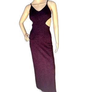 Michelle Stephen  Paris maxi dress burgundy texture vintage sexy back size Small